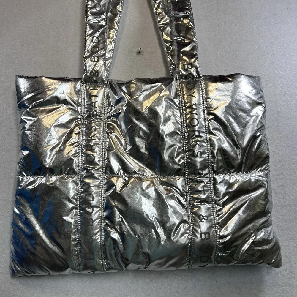 Bath And Body Works Silver Puffer Tote Bag Good Condition